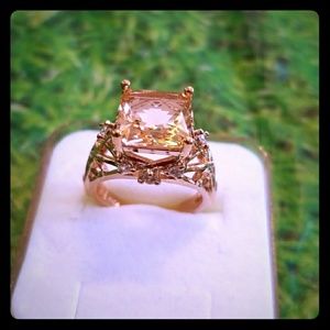 14K Rose Gold Plated Hollow Zircon Ring Size 6